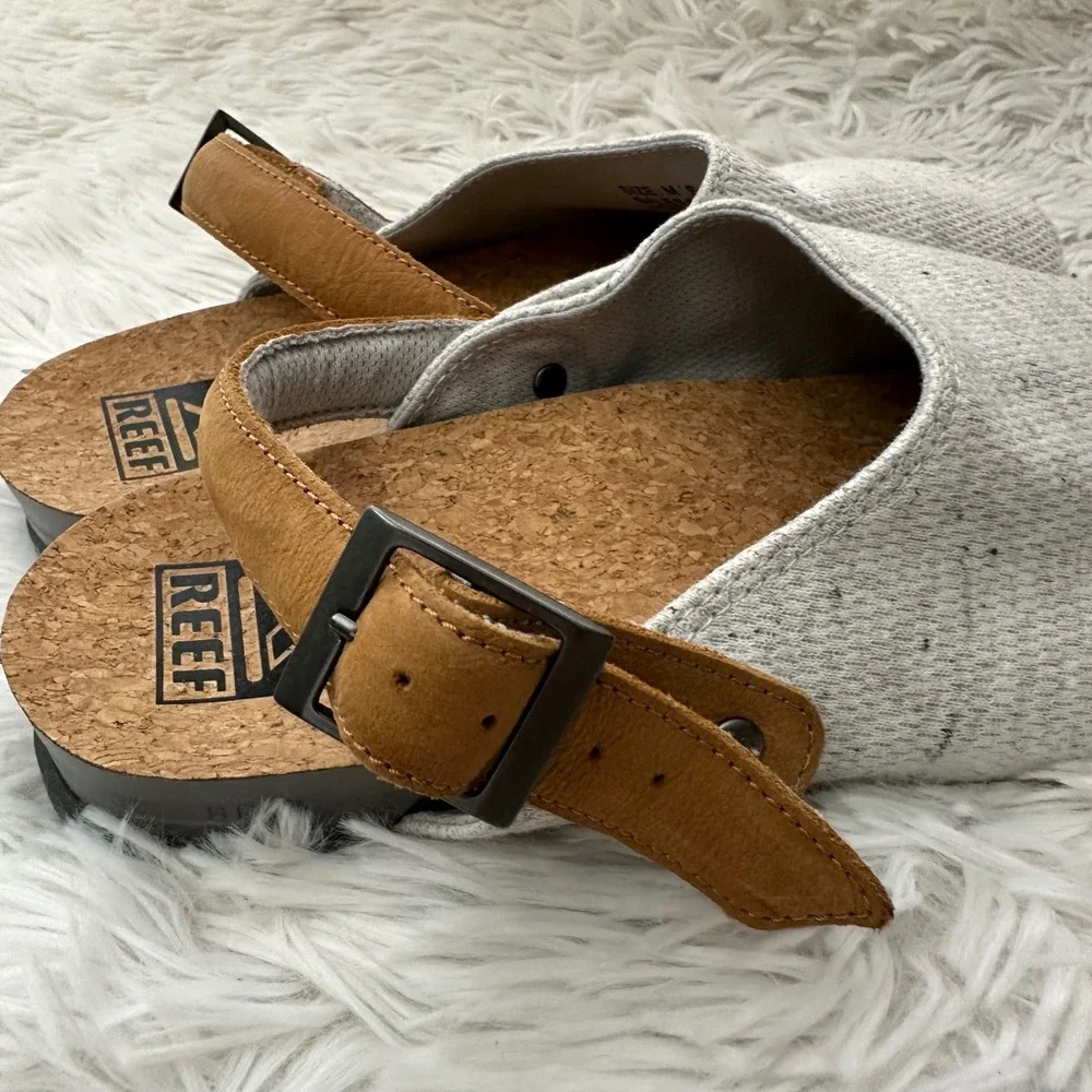 Reef Cushion Sage Slingback Clogs Soft Twill Light Gray Mens Sz 9 - New Flawed